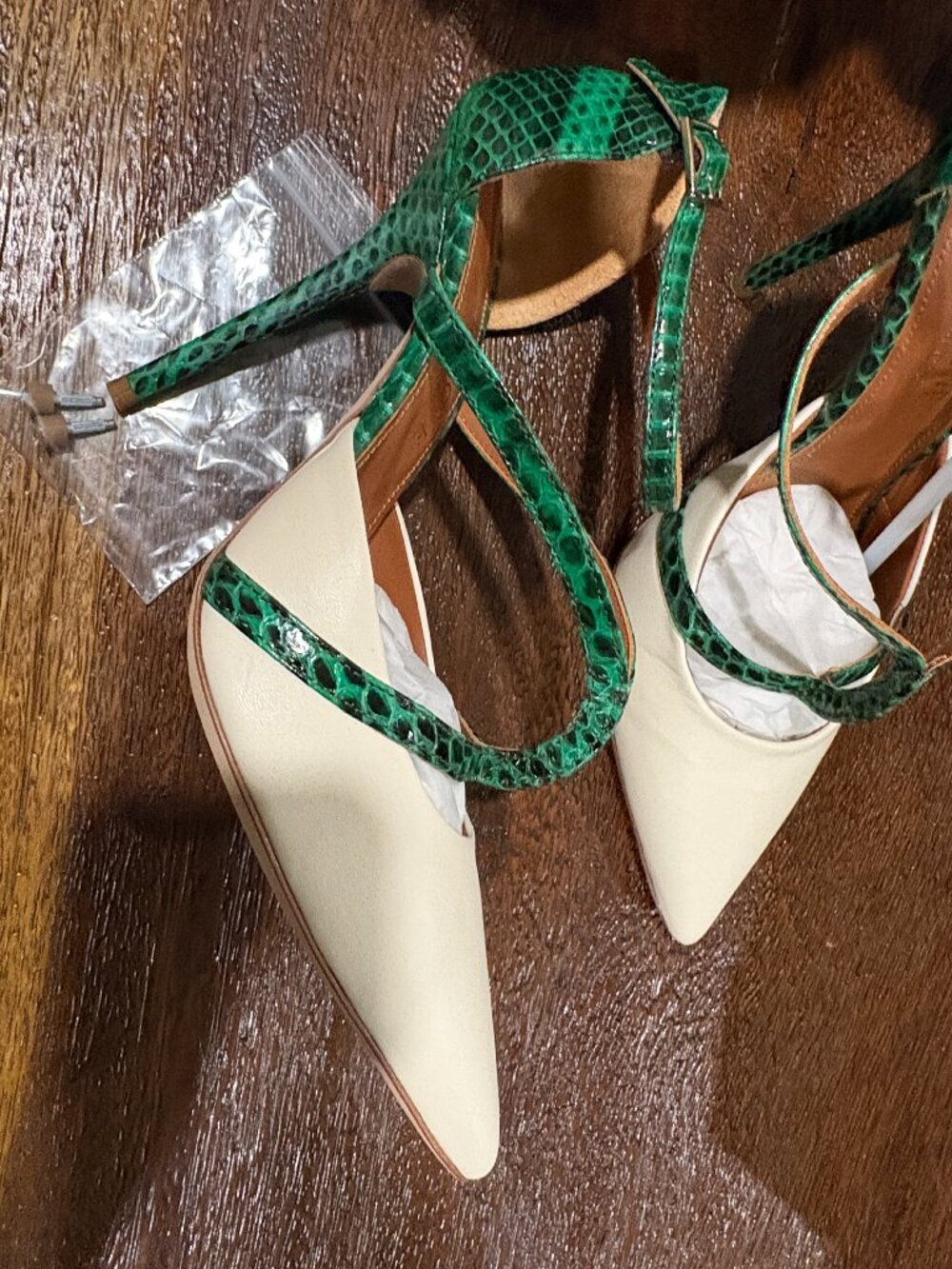 Malone Souliers Vero Cucio Itlay Veronica High Heel Double STrap Ivory Green  39